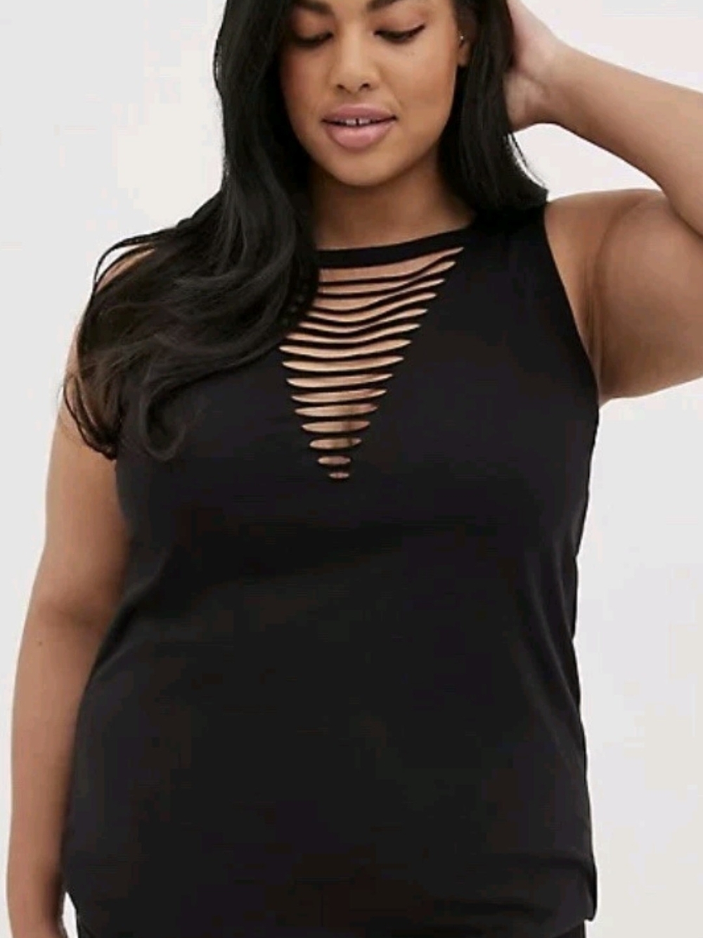 torrid Black Sleeveless Tank with Ladder Front Detail